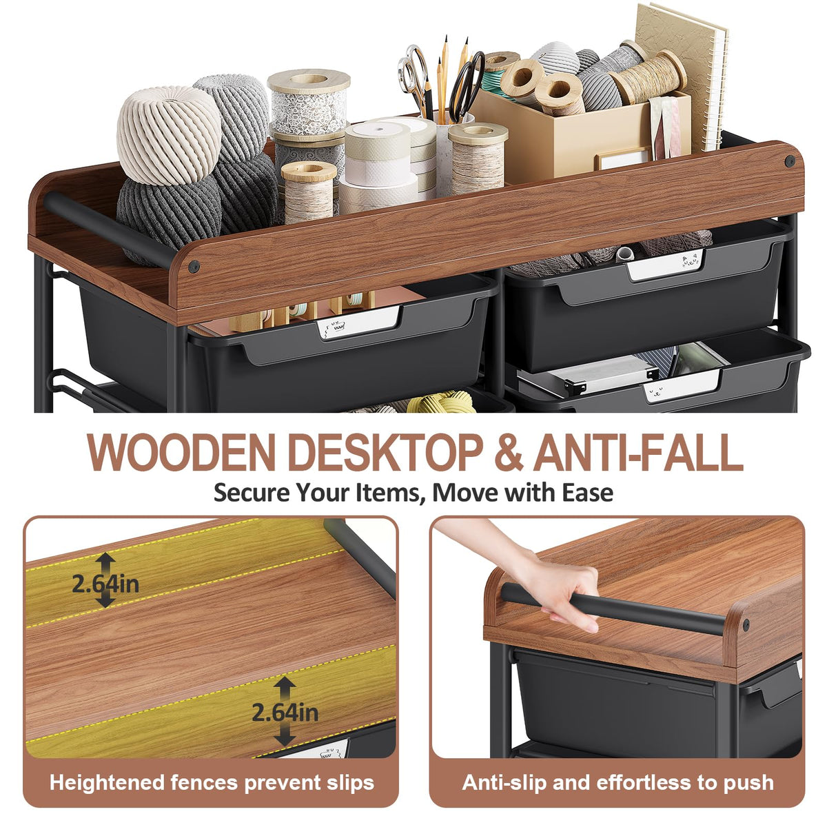10 Drawer Rolling Storage Cart with Wooden Tabletop K55380