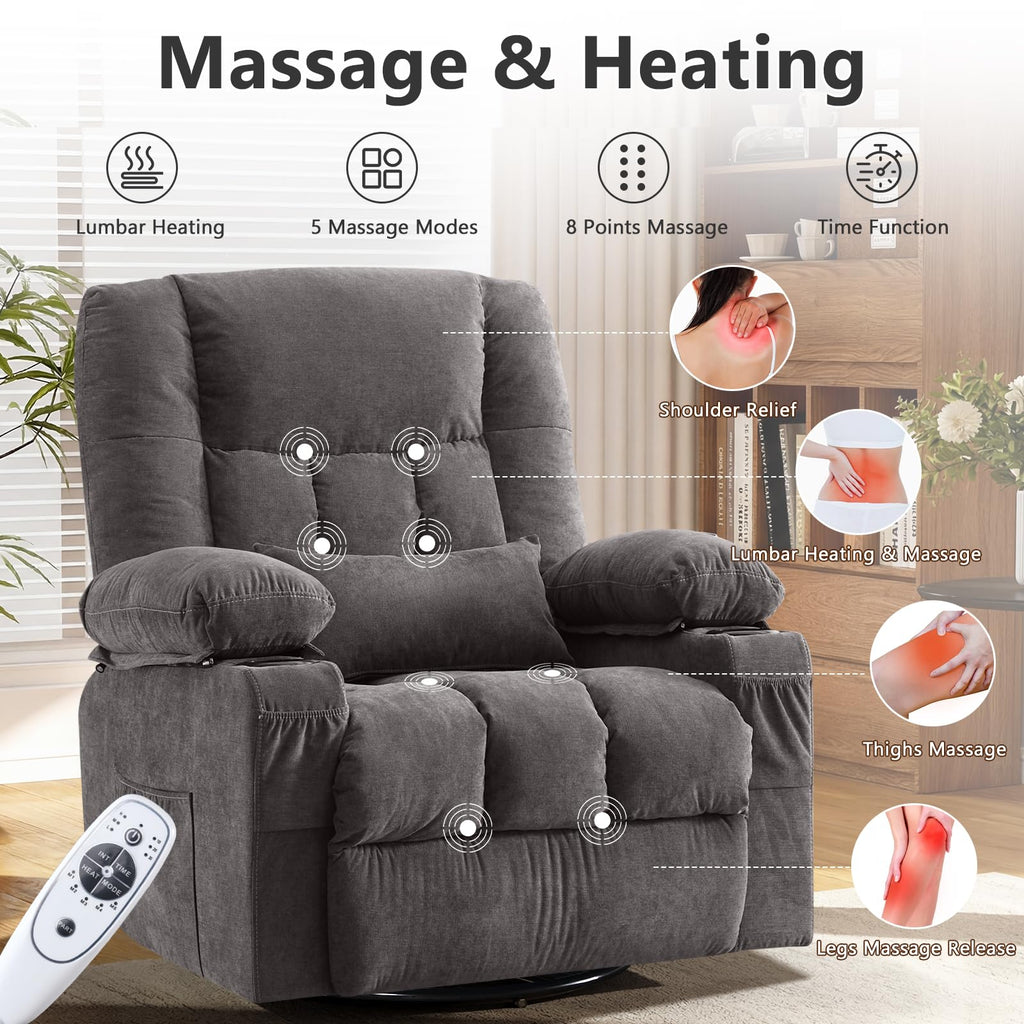 Swivel Rocker Recliner Chair with Massage and Heat M78247