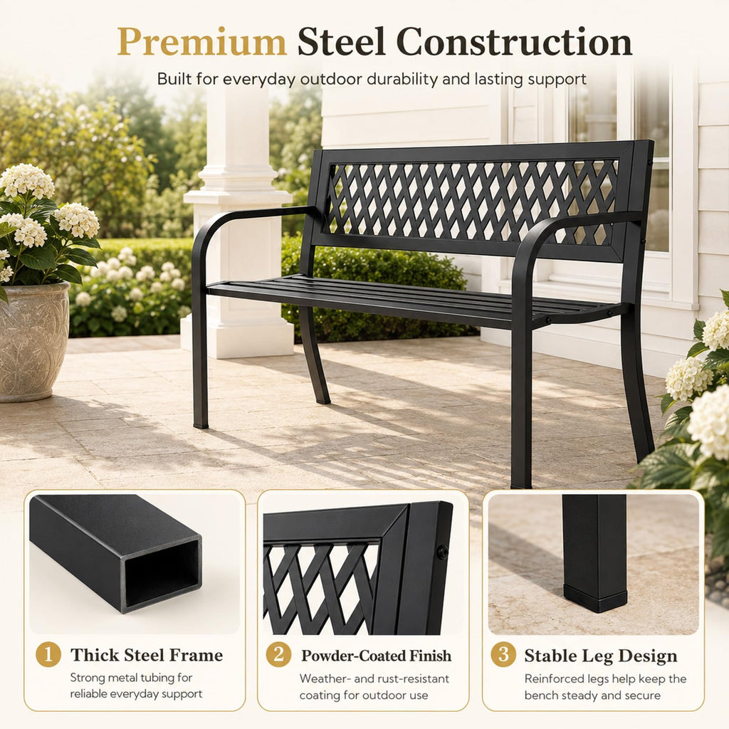 47" Black Outdoor Bench with Backrest B1702