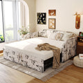 White Linen Upholstered Twin Size Daybed with Pop-Up Trundle H289