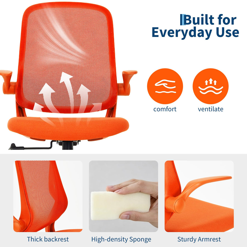 Orange Ergonomic Mesh Office Chair with Flip-Up Arms Z714
