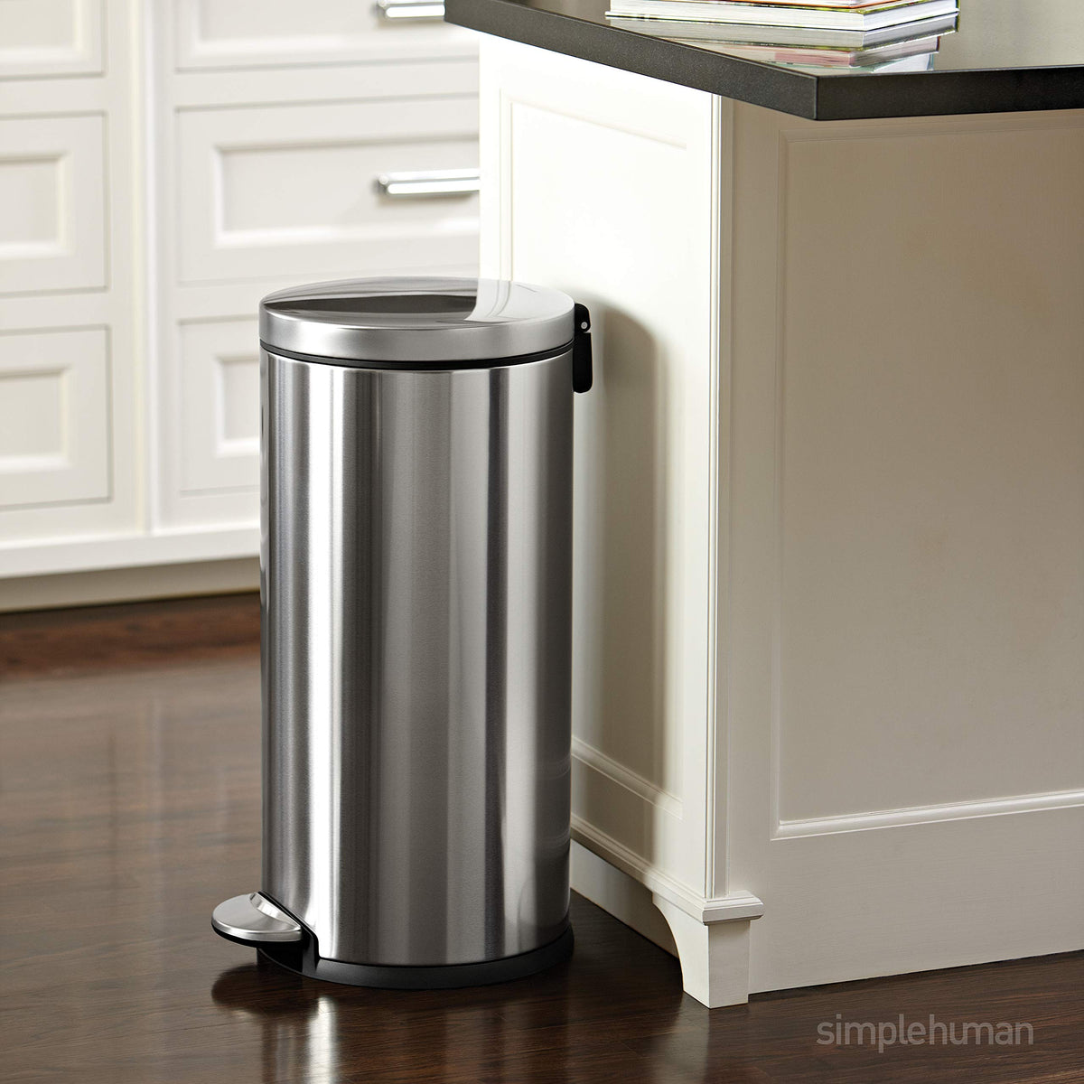 30L Brushed Stainless Steel Round Step Trash Can M36313