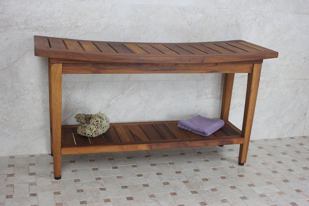 36" Teak Shower Bench with Shelf M6448